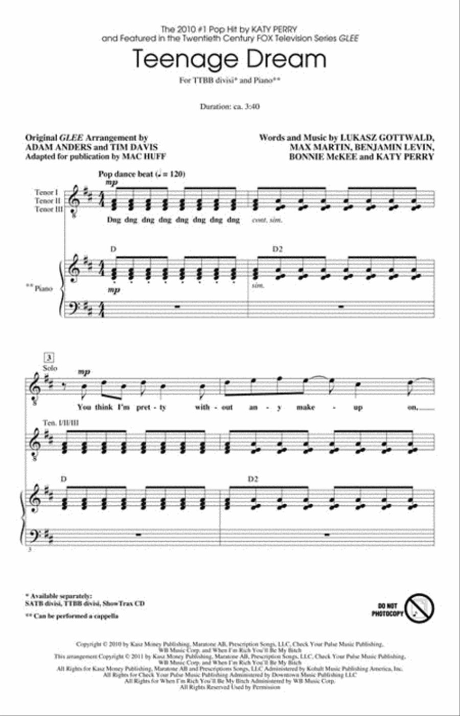 Teenage Dream TTBB scores gallery preview page 2