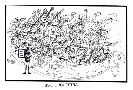 Pen & Ink Drawing of An Orchestra in a Sardine Can