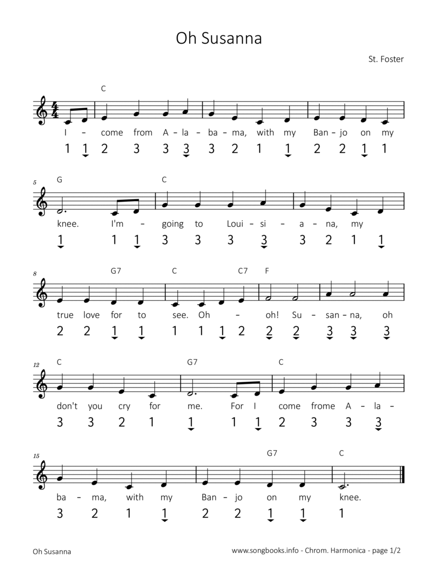 Oh Susanna Harmonica scores gallery preview page 1