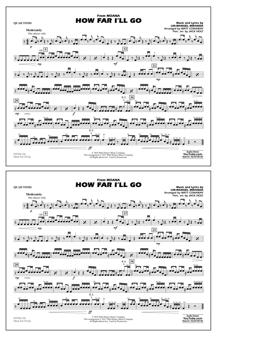 How Far I'll Go (from Moana) - Quad Toms Part scores gallery preview page 1