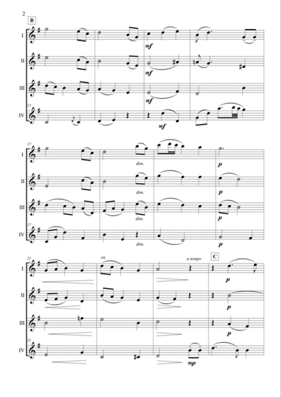 Brahms Lullaby Flute Quartet scores gallery preview page 2