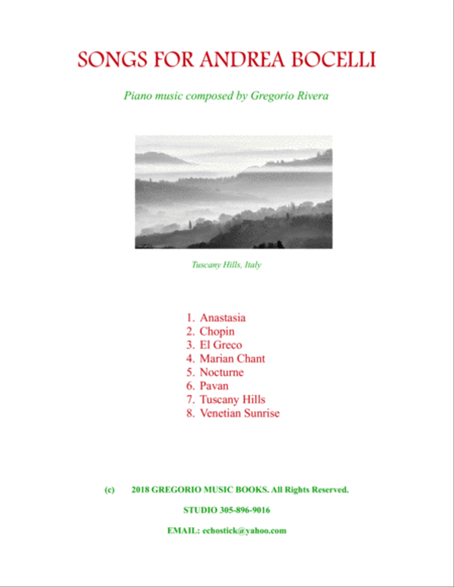 SONGS FOR ANDREA BOCELLI Piano Solo scores gallery preview page 1