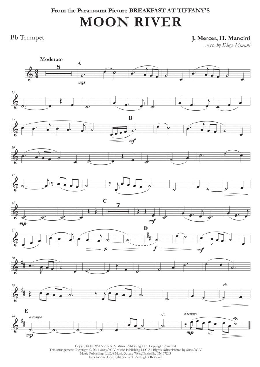 Moon River Trumpet Solo scores gallery preview page 1