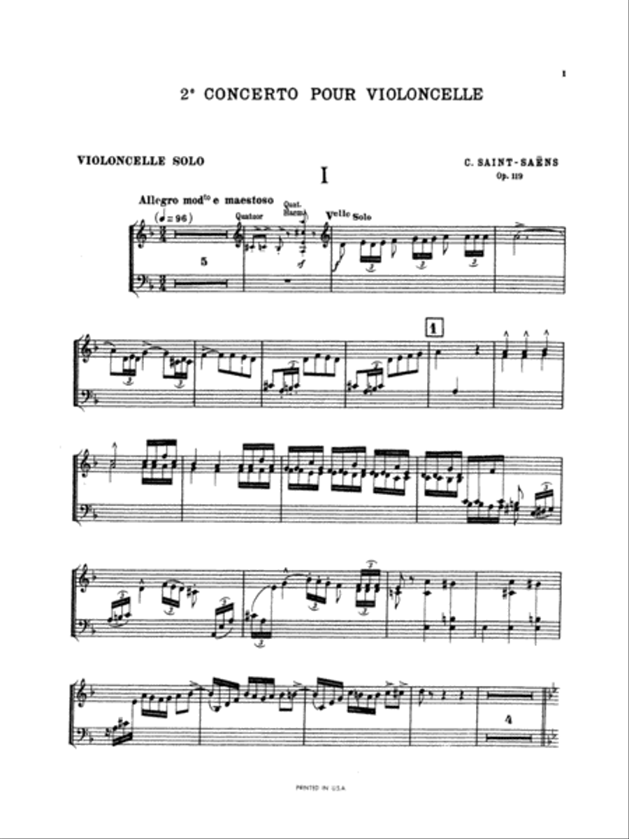 Saint-Saëns: Cello Concerto No. 2, Op. 119 in D Minor Part scores gallery preview page 1