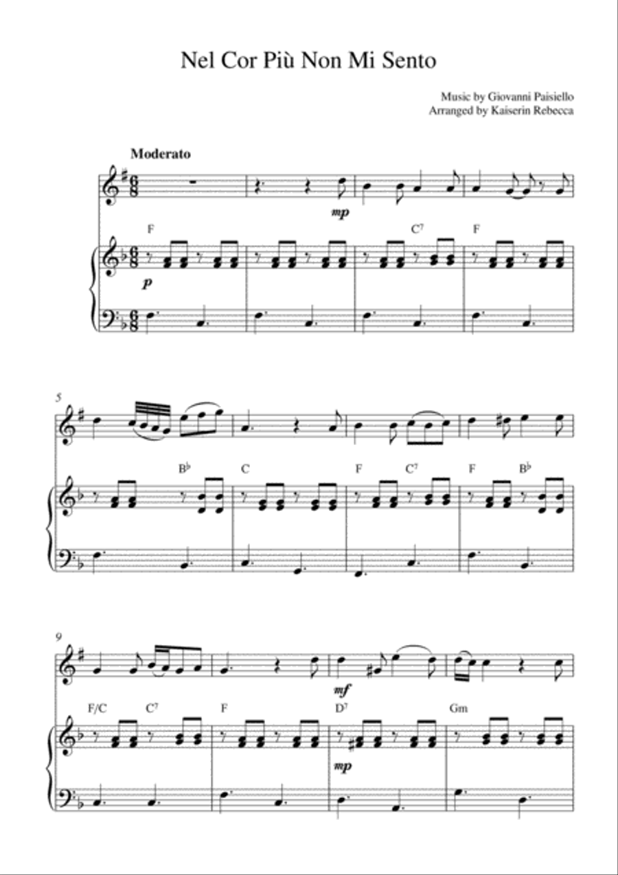 Nel Cor Più Non Mi Sento (for tenor saxophone solo and piano accompaniment) Tenor Saxophone scores gallery preview page 1