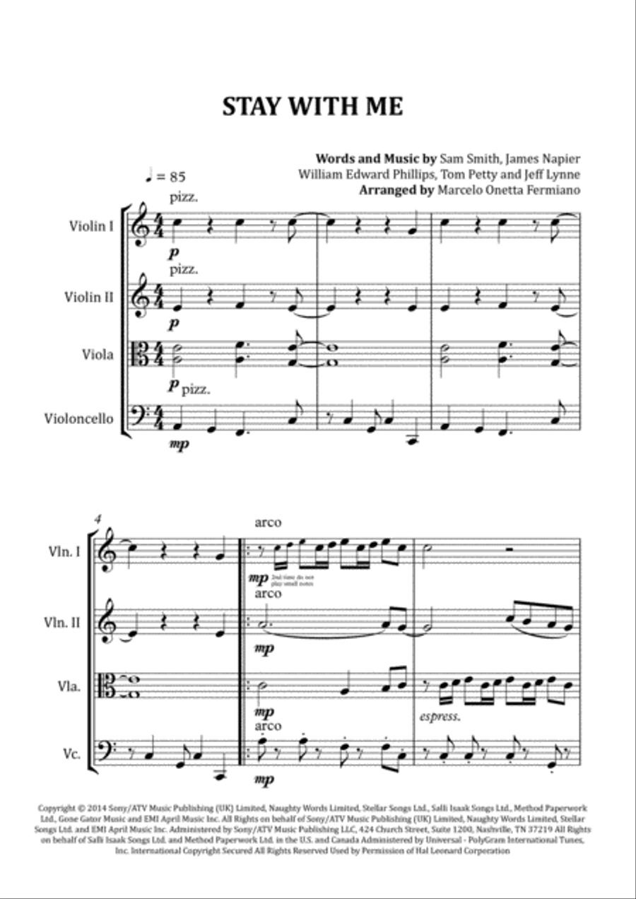 Stay With Me String Quartet scores gallery preview page 4