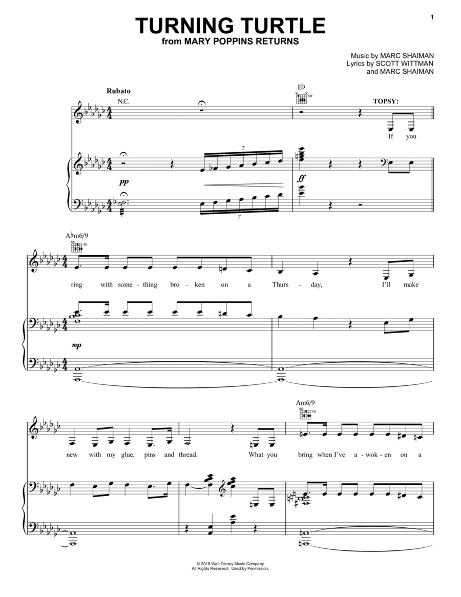 Turning Turtle (from Mary Poppins Returns) Piano, Vocal, Guitar scores gallery preview page 1