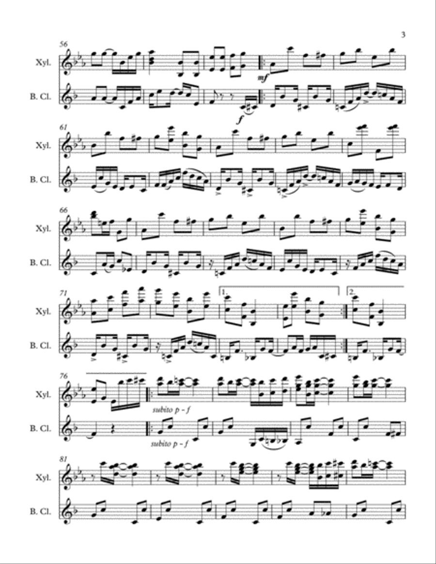 The Easy Winners for Xylophone and Bass Clarinet Bass Clarinet scores gallery preview page 3