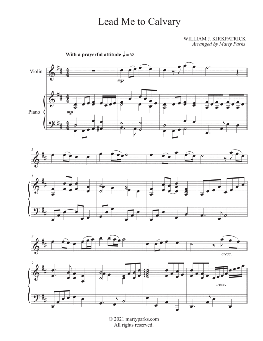 Lead Me to Calvary (Violin-Piano) Violin Solo scores gallery preview page 1