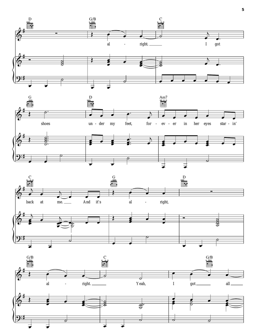 Alright Alright Piano, Vocal, Guitar scores gallery preview page 5