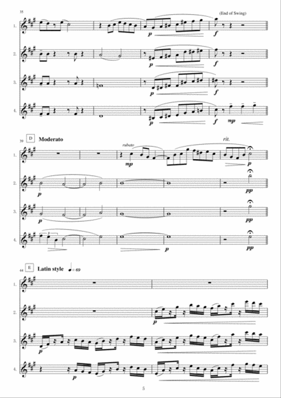 <Flute Qartet> Arabesque No.1 in tropical style Woodwind Quartet scores gallery preview page 5