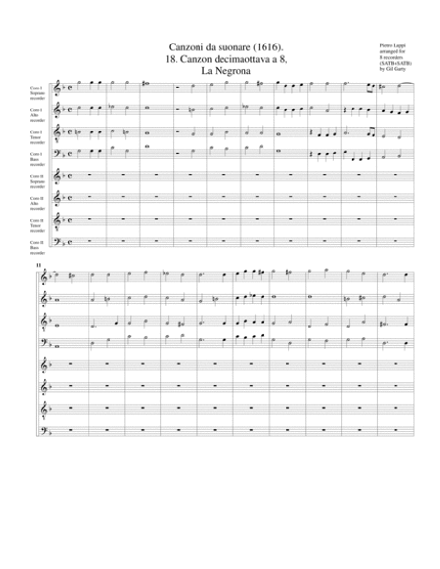 La Negrona a8 (Canzoni da suonare,1616, no.18) (arrangement for 8 recorders)