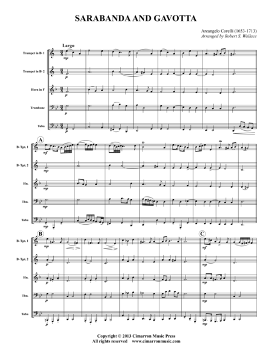 Sarabanda and Gavotta Brass Quintet scores gallery preview page 1