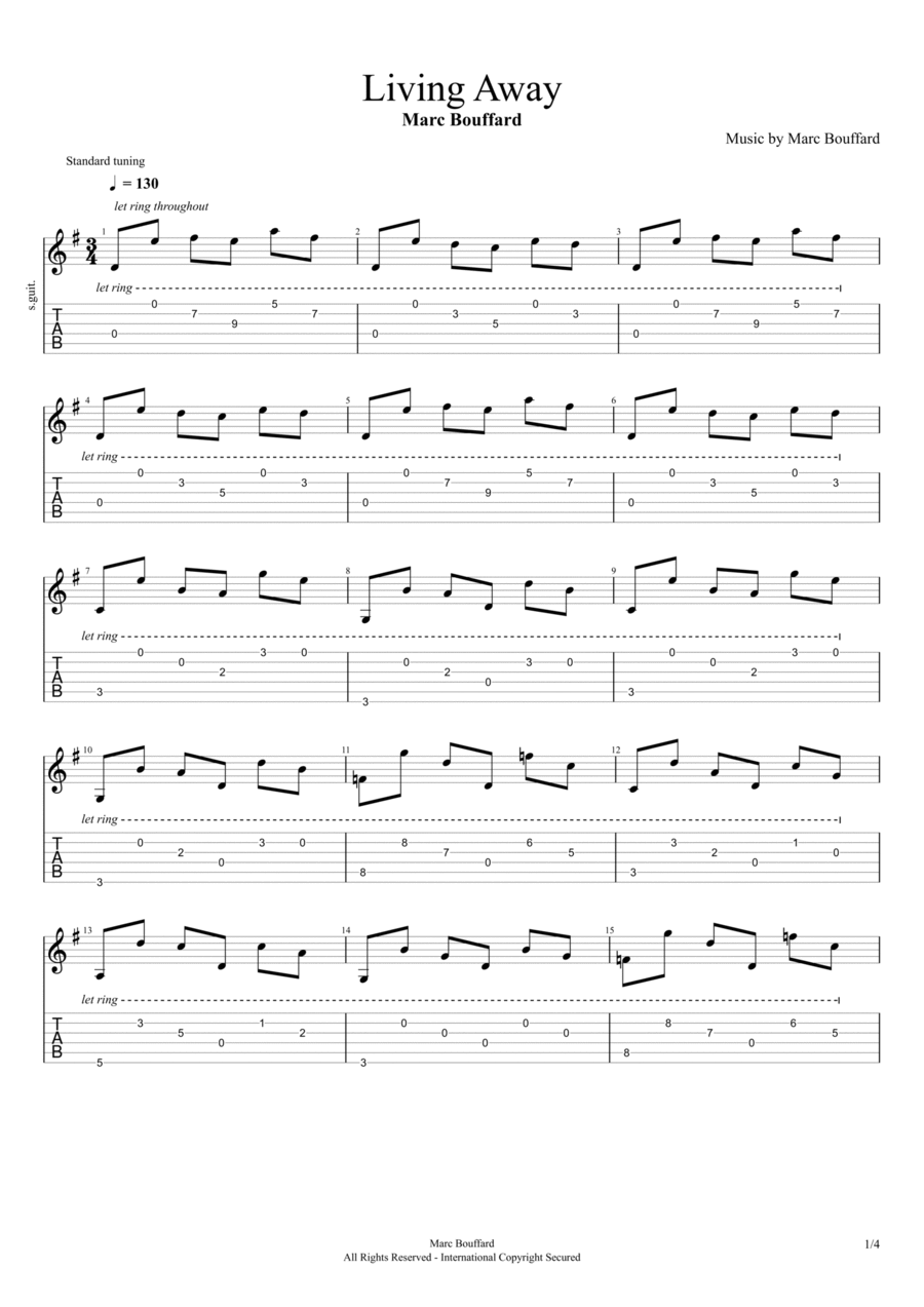 Living Away Acoustic Guitar scores gallery preview page 1