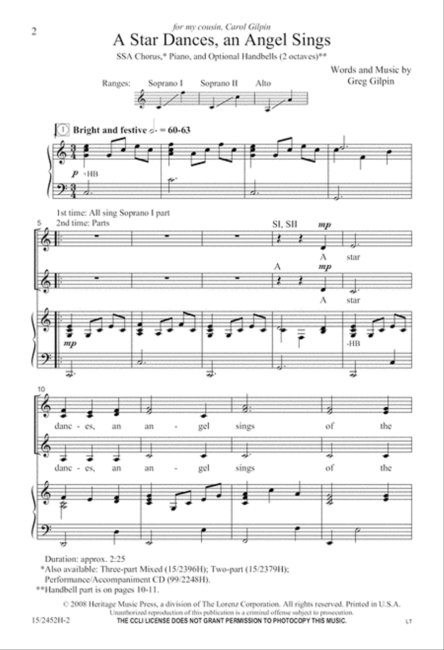 A Star Dances, an Angel Sings SSA scores gallery preview page 2
