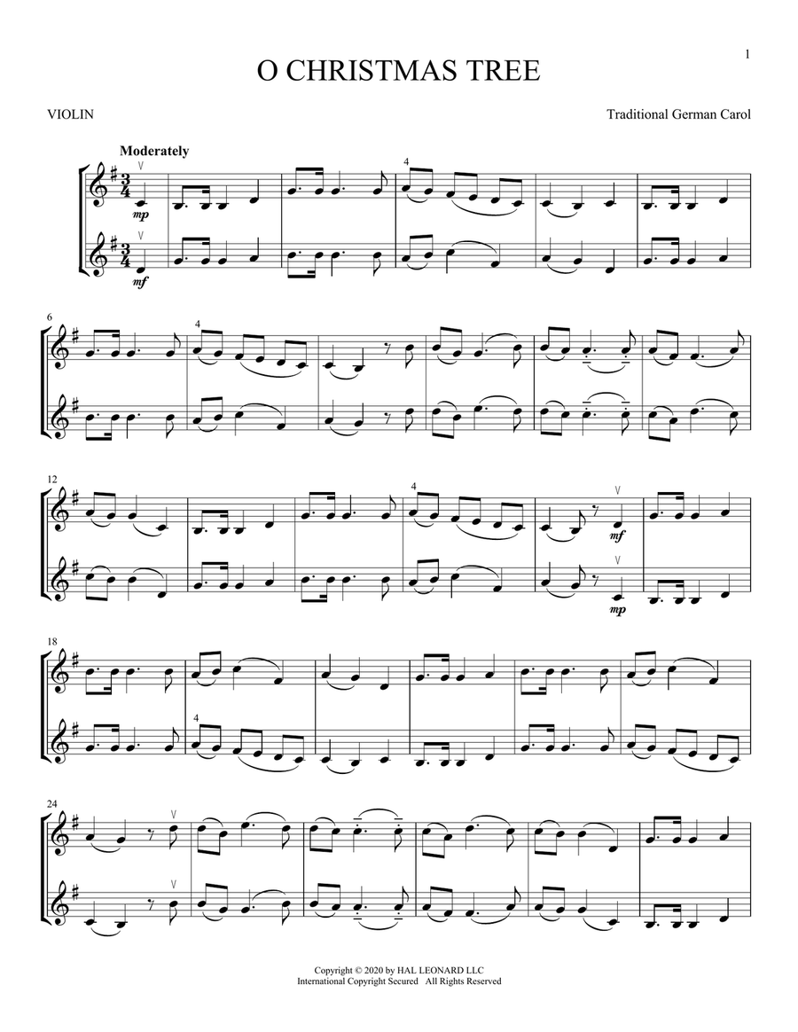 O Christmas Tree O Christmas Tree String Duet scores gallery preview page 1