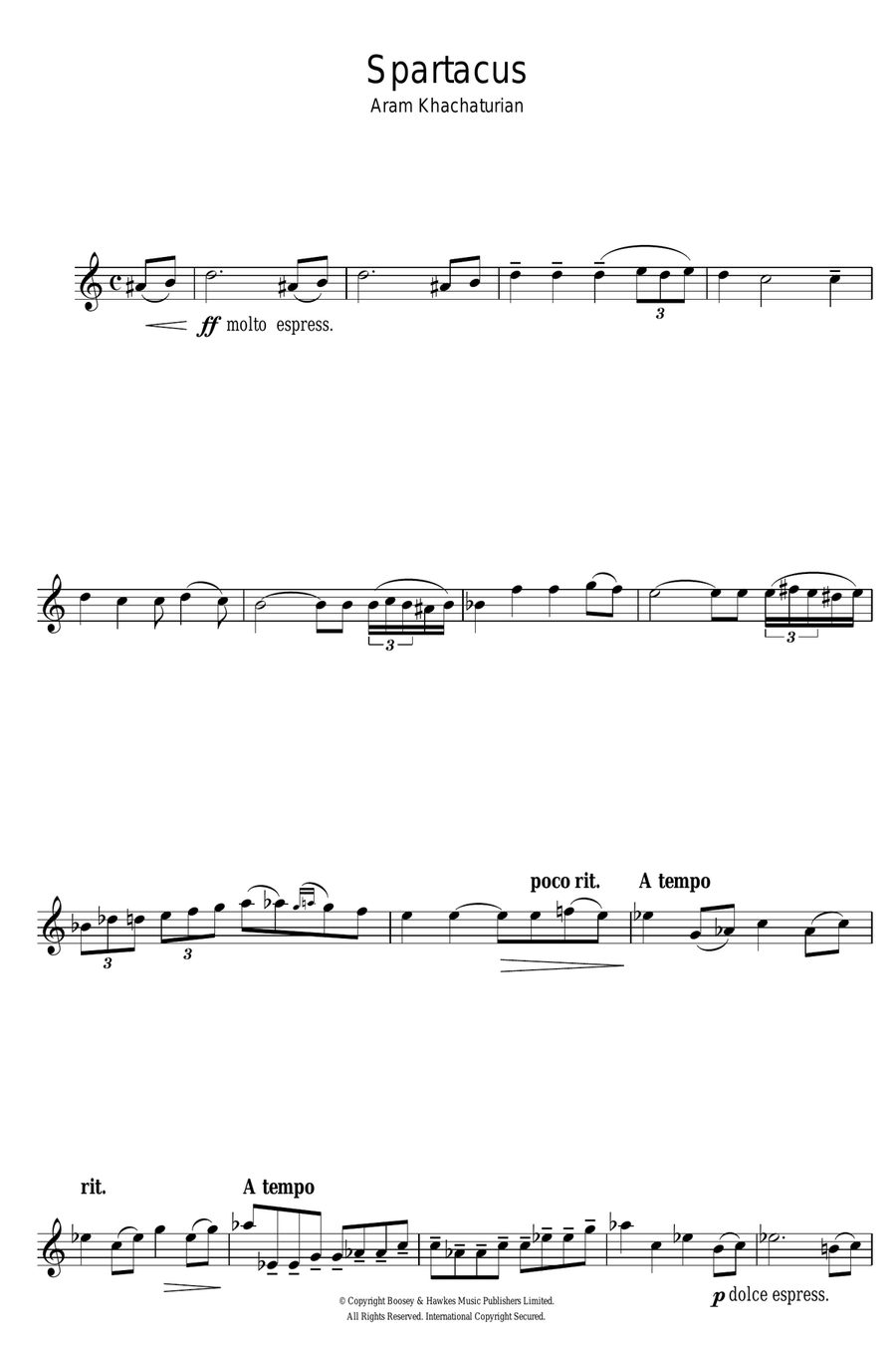 Spartacus (Love Theme) Alto Saxophone scores gallery preview page 1