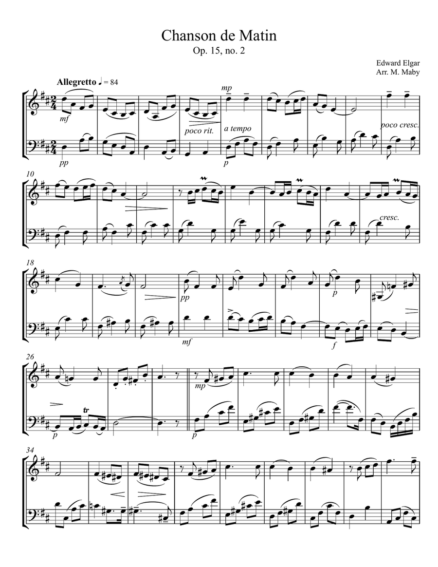 Chanson de Matin for violin and cello duet String Duet scores gallery preview page 1