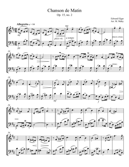 Chanson de Matin for violin and cello duet image number null