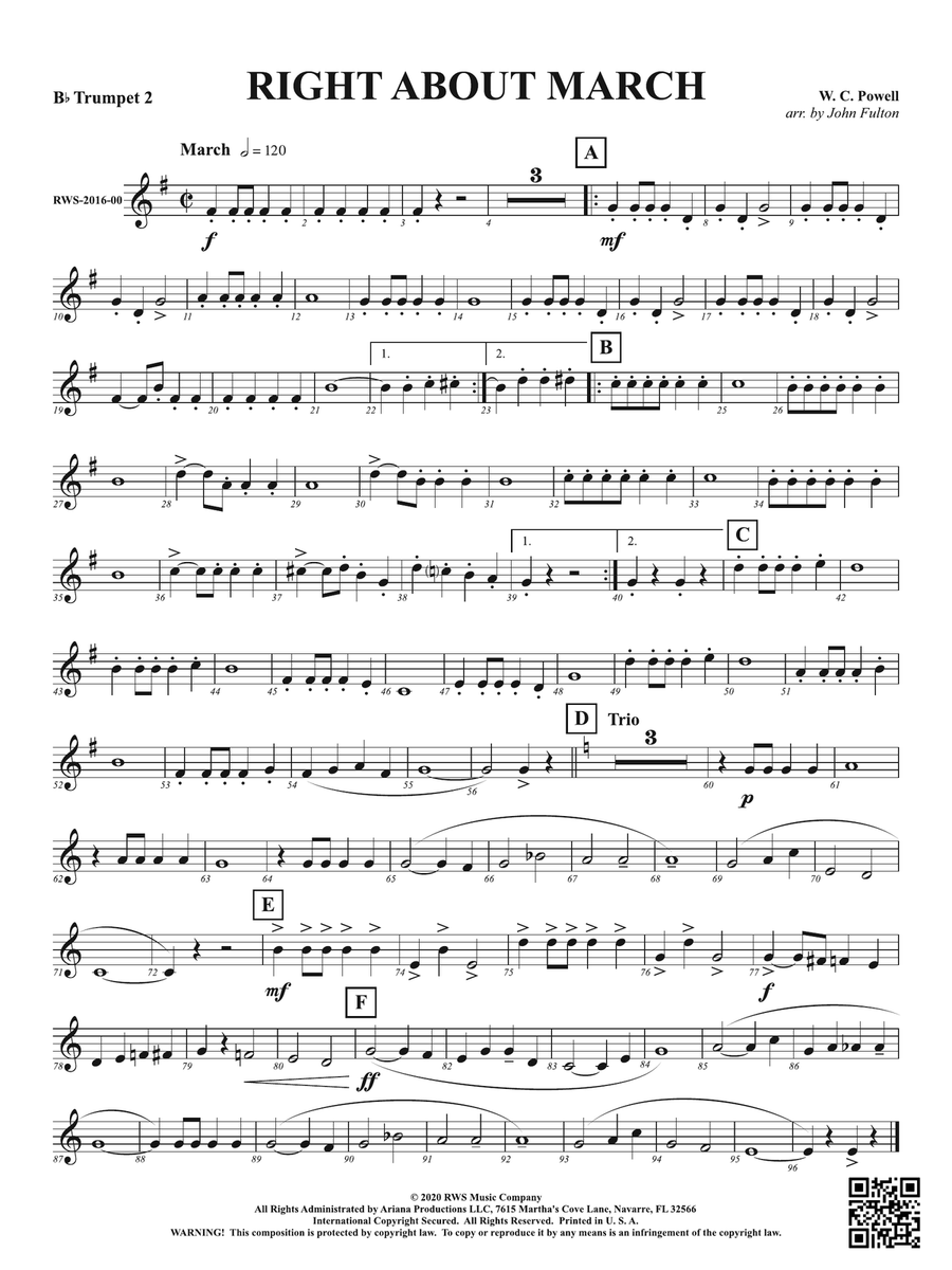 Right About March: 2nd B-flat Trumpet B-Flat Trumpet scores gallery preview page 1