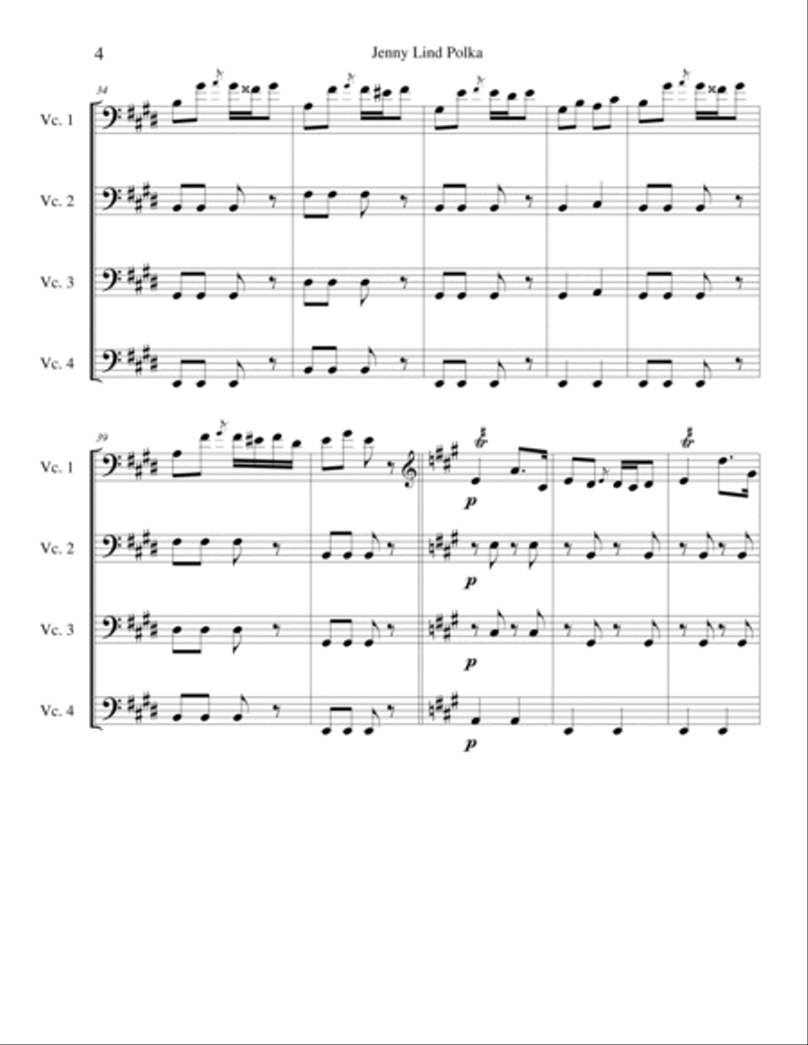 Jenny Lind Polka for Cello Quartet Cello scores gallery preview page 4