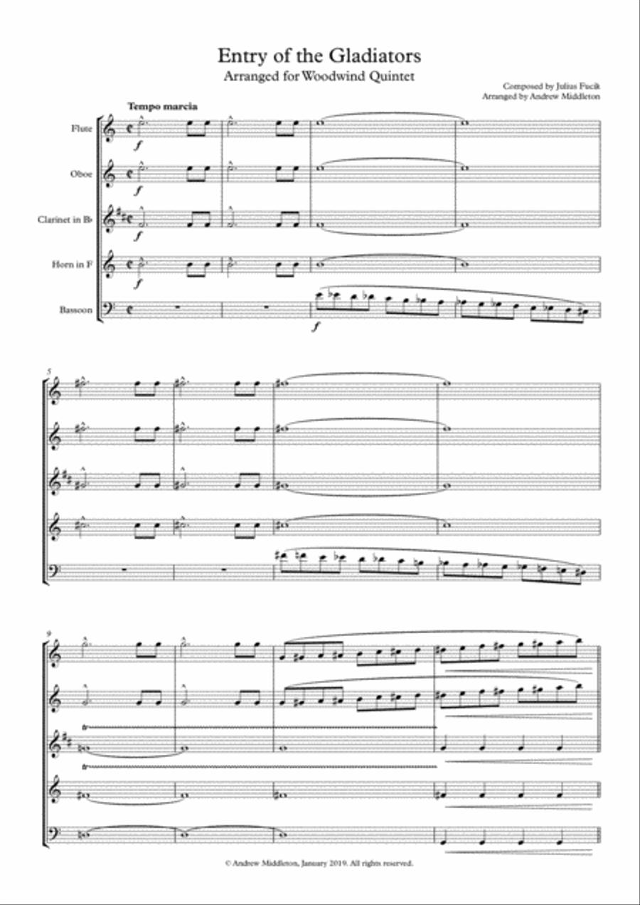 Entry of the Gladiators arranged for Wind Quintet Woodwind Quintet scores gallery preview page 3