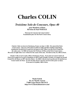 Charles Colin: Solo de Concours no 3, Opus 40 arranged for oboe and piano