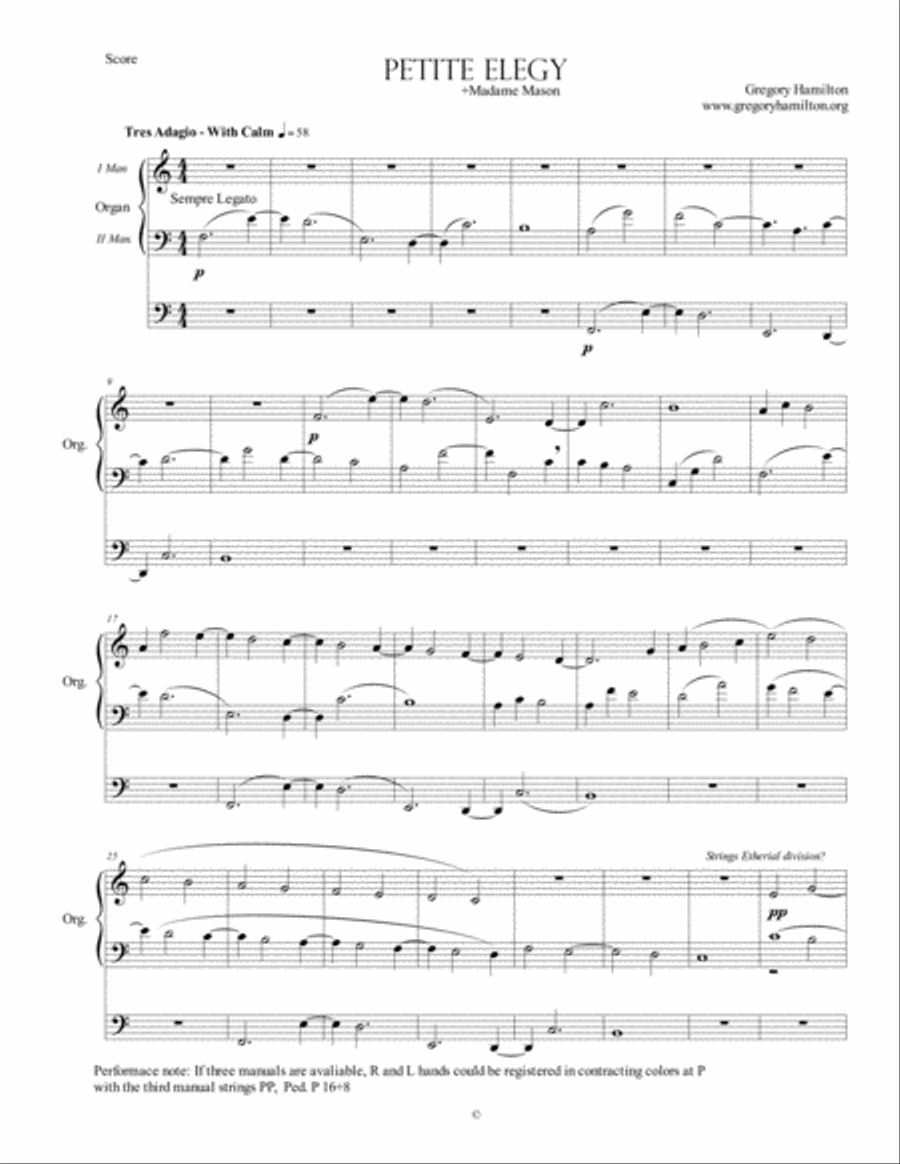 Petite Elegy - In Memorium, Marilyn Mason Organ Solo scores gallery preview page 1