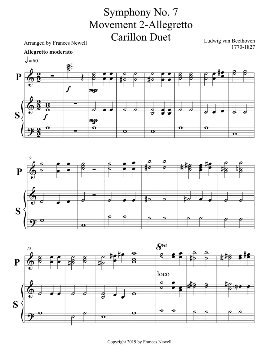 Beethoven Symphony No.7, Movement 2, Allegretto-Carillon Duet Small Ensemble scores gallery preview page 1