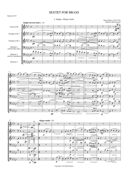 Brass Sextet: I - Adagio. Allegro Molto by Oskar Bohme Chamber Music - Sheet Music