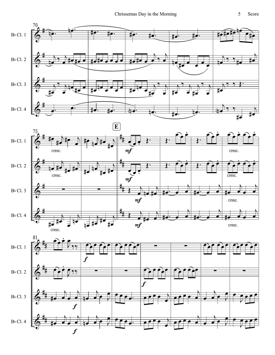 Chrissemas Day in the Morning or Northumbrian Pipe-Tune - Clarinet Quartet Clarinet Quartet scores gallery preview page 6
