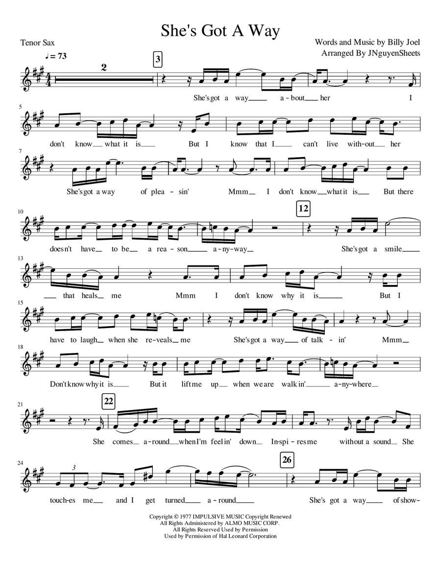 She's Got A Way Tenor Saxophone scores gallery preview page 1