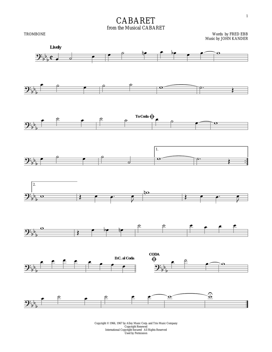 Cabaret Trombone Solo scores gallery preview page 1