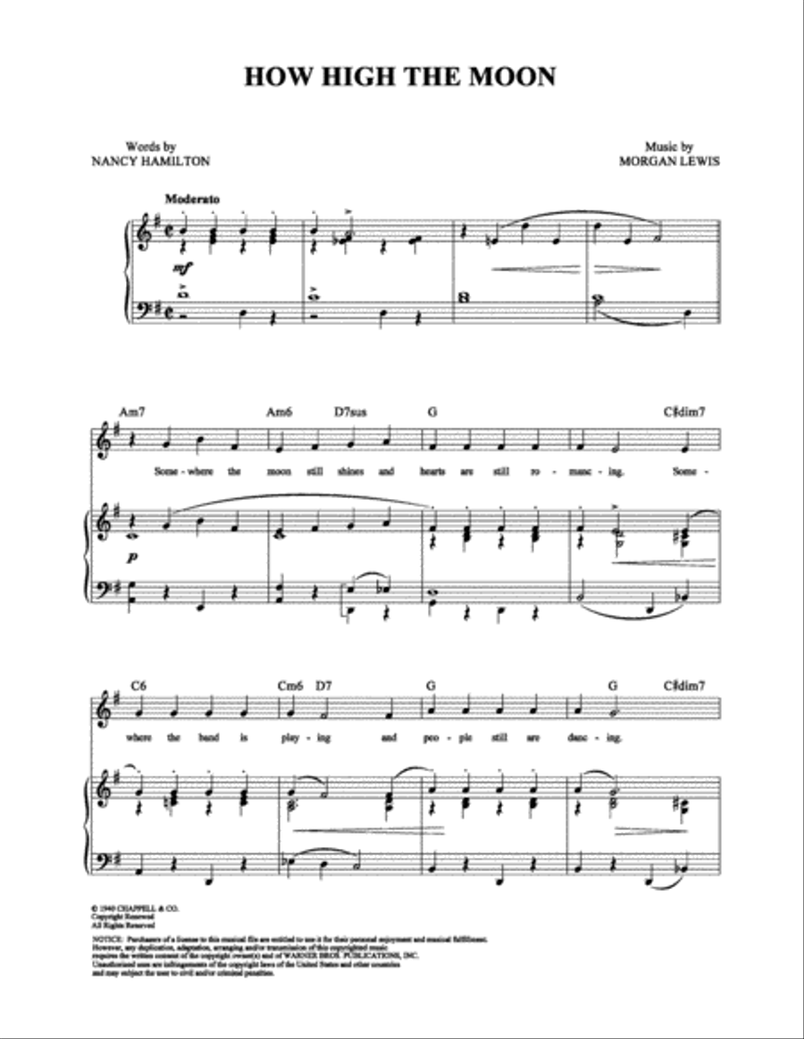 How High the Moon How High the Moon Piano, Vocal, Guitar scores gallery preview page 1