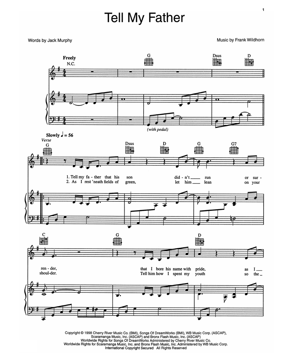 Tell My Father Piano, Vocal, Guitar scores gallery preview page 1
