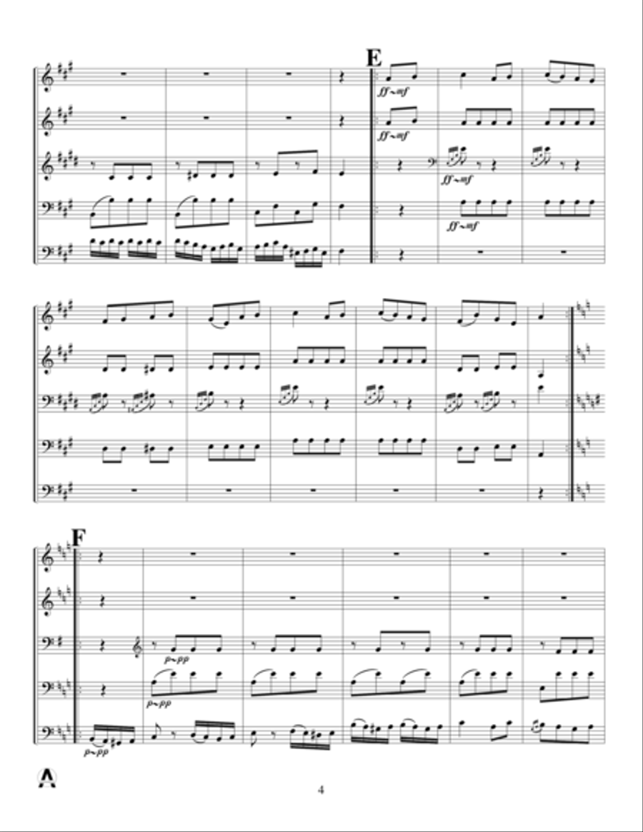 Piano Sonata in A (Third Movement --a.k.a. Turkish March) for brass quintet Horn scores gallery preview page 6