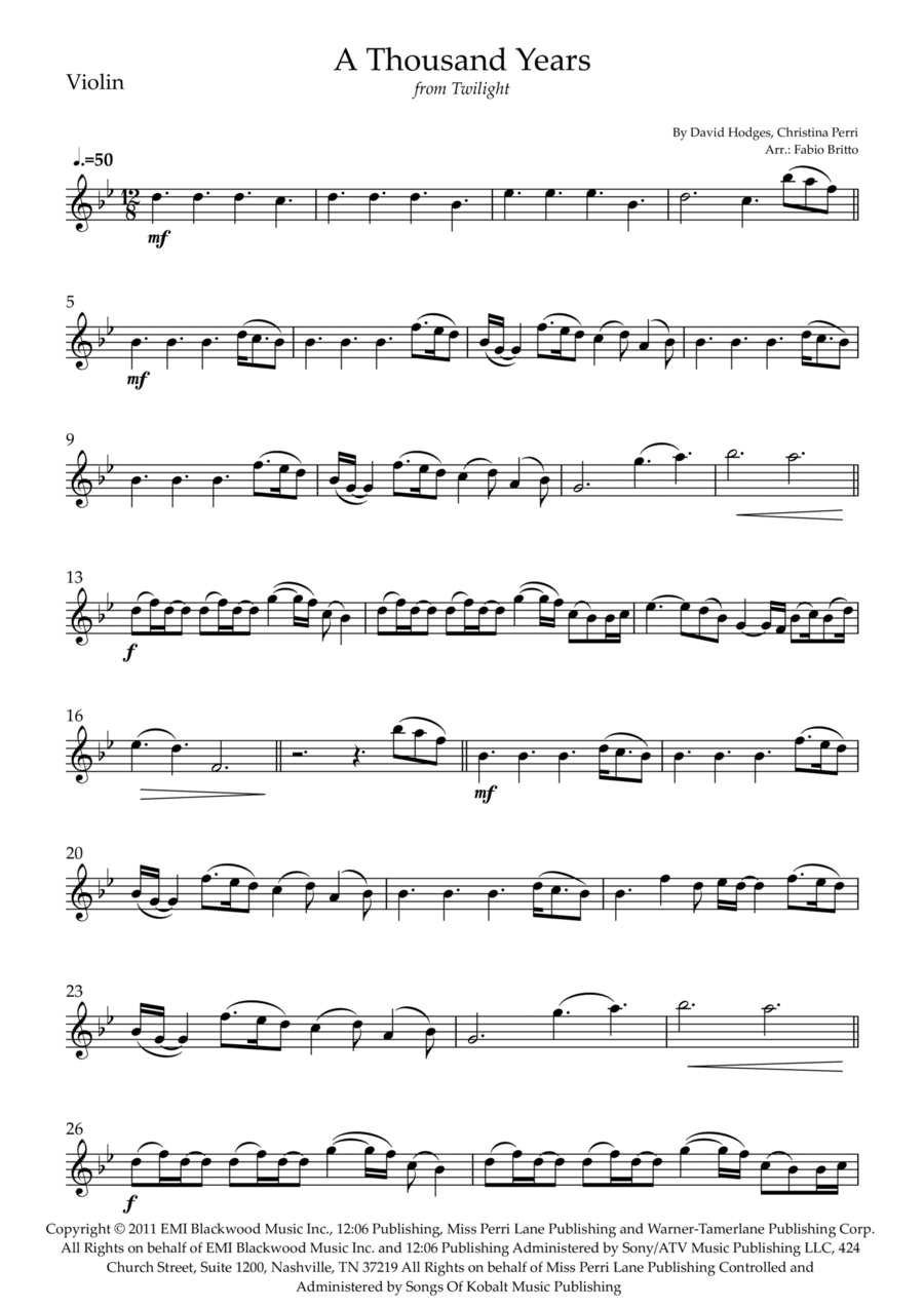 A Thousand Years A Thousand Years Violin Solo scores gallery preview page 1
