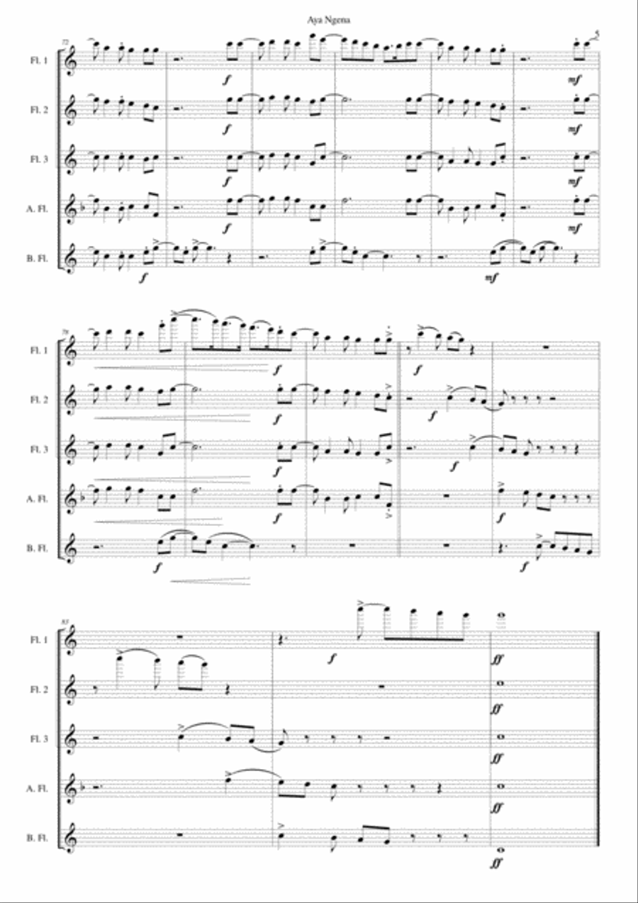 Aya Ngena for flute quintet Aya Ngena for flute quintet Flute scores gallery preview page 5