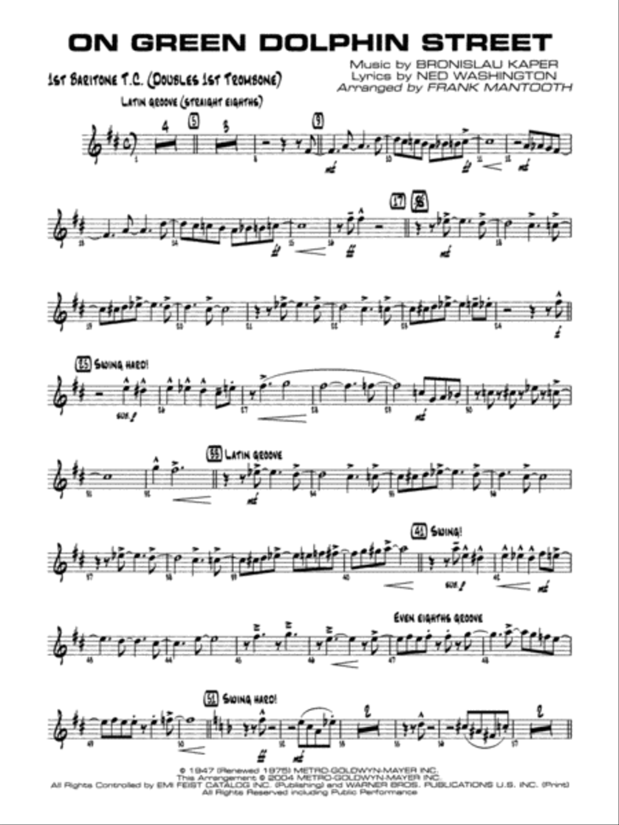 On Green Dolphin Street: Baritone T.C. Jazz Ensemble scores gallery preview page 1