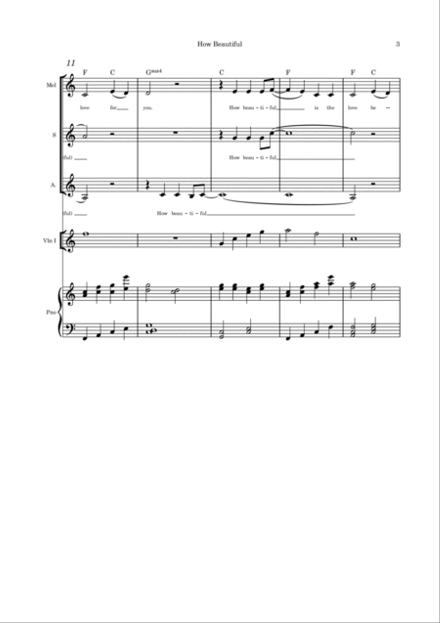 How Beautiful (Is the Love Between the Two of Us) - vocal trio, violin (parts included) and piano Guitar scores gallery preview page 3