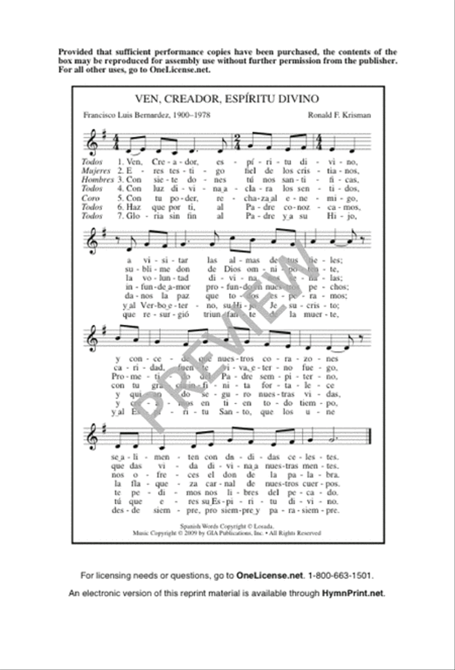 Ven, Creador, Espíritu Divino / Come, Spirit Blest, Creator God 4-Part scores gallery preview page 19