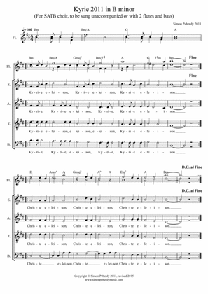Kyrie Eleison (2011) in B minor for SATB (and optional flutes)