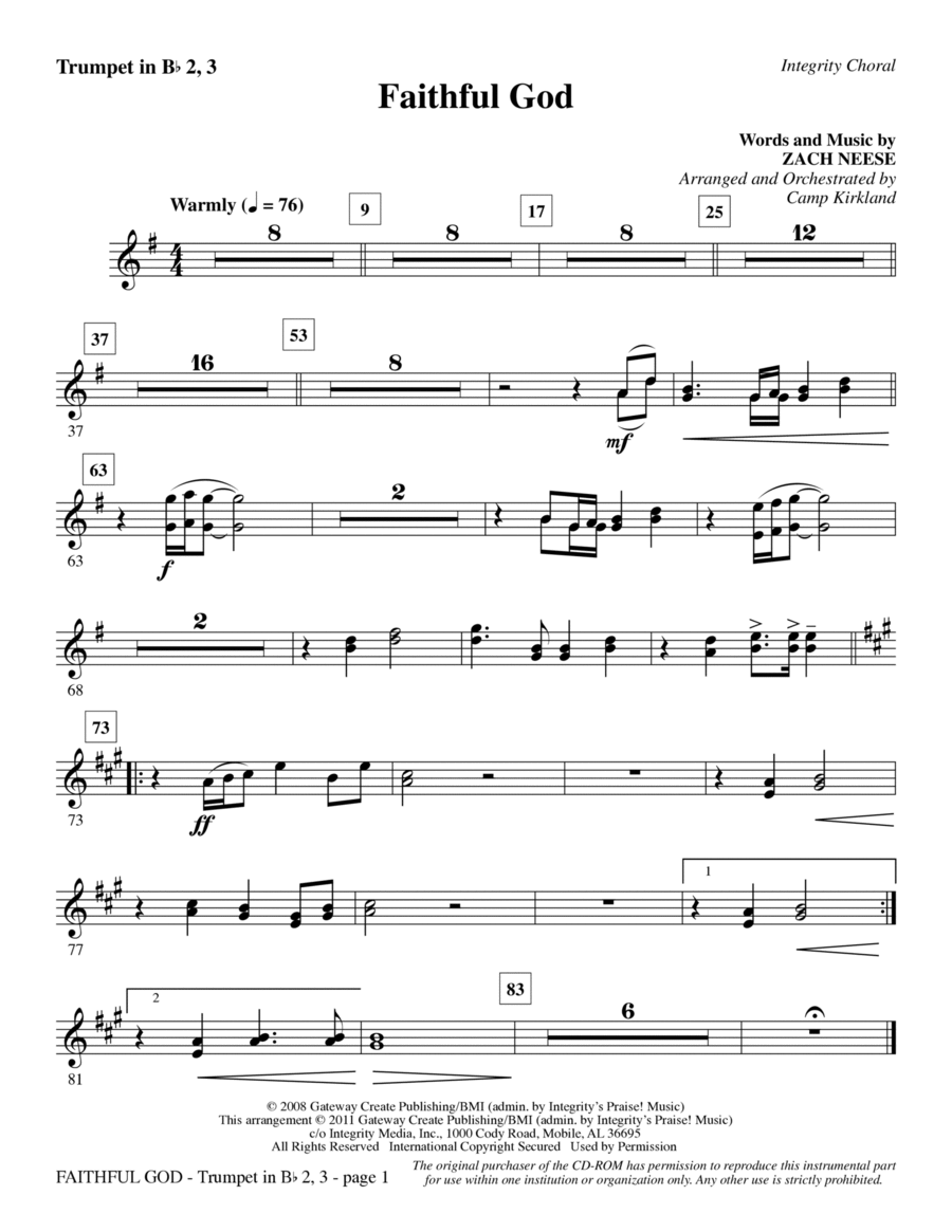 Faithful God - Bb Trumpet 2,3 Choir scores gallery preview page 1
