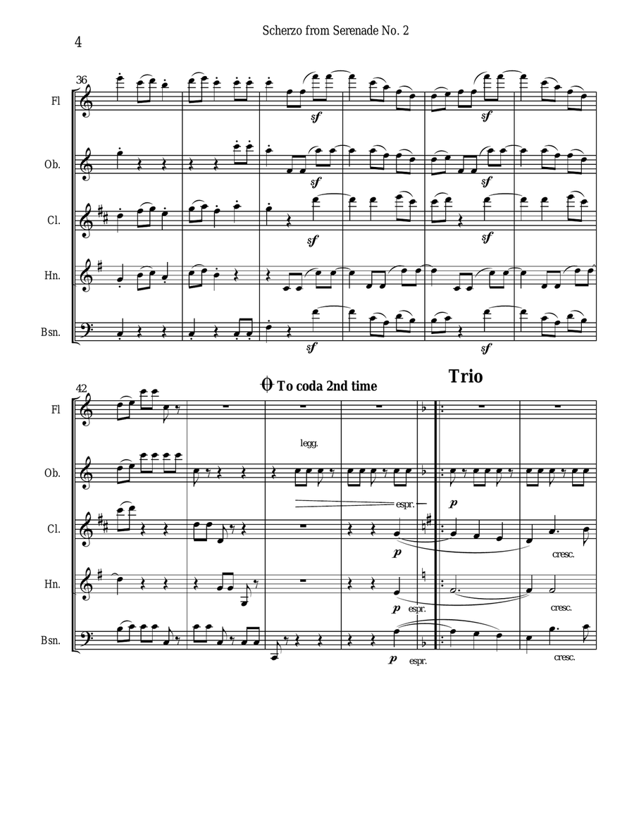 Brahms Scherzo from Serenade #2 for Woodwind Quintet Woodwind Quintet scores gallery preview page 4