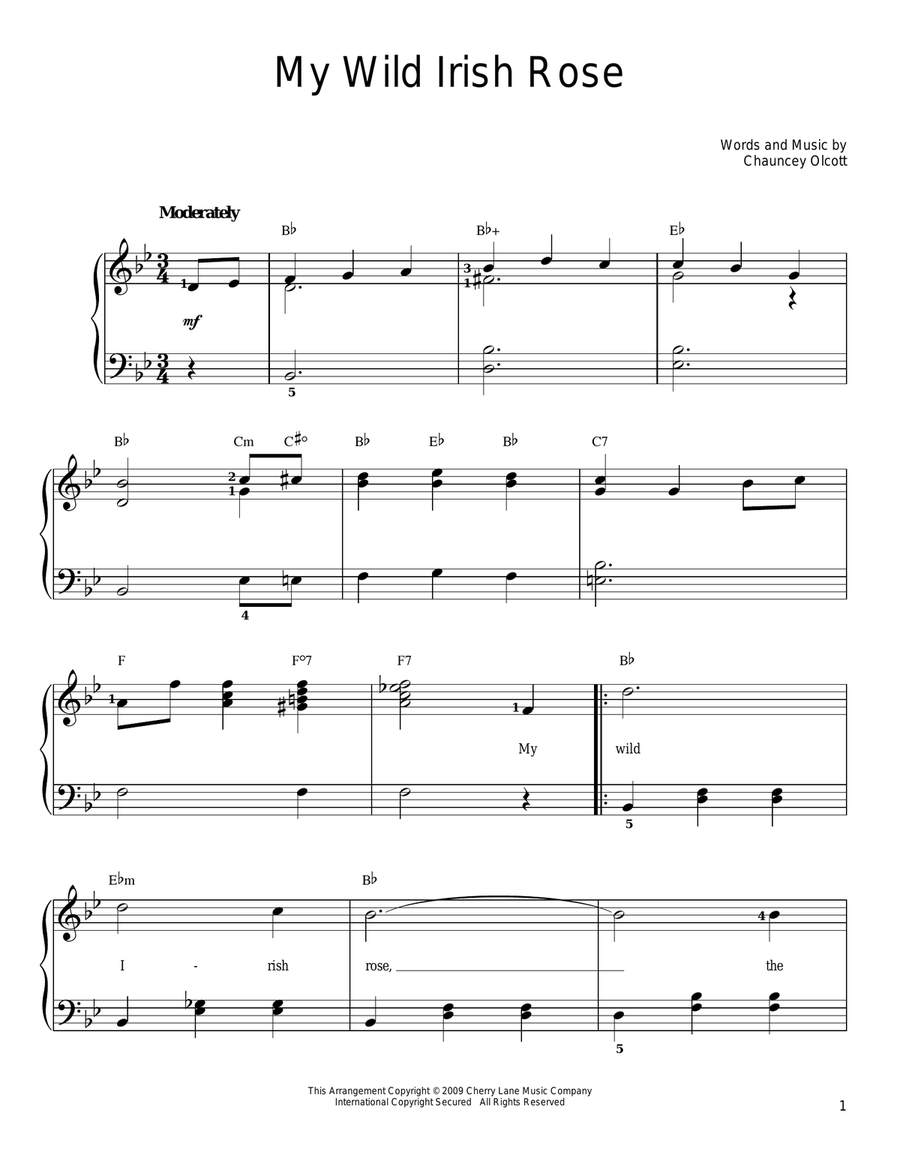 My Wild Irish Rose My Wild Irish Rose Easy Piano scores gallery preview page 1