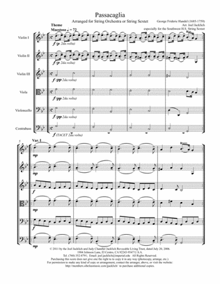 Book cover for Passacaglia in G minor, arranged for string sextet (3,1,1,1) or string orchestra