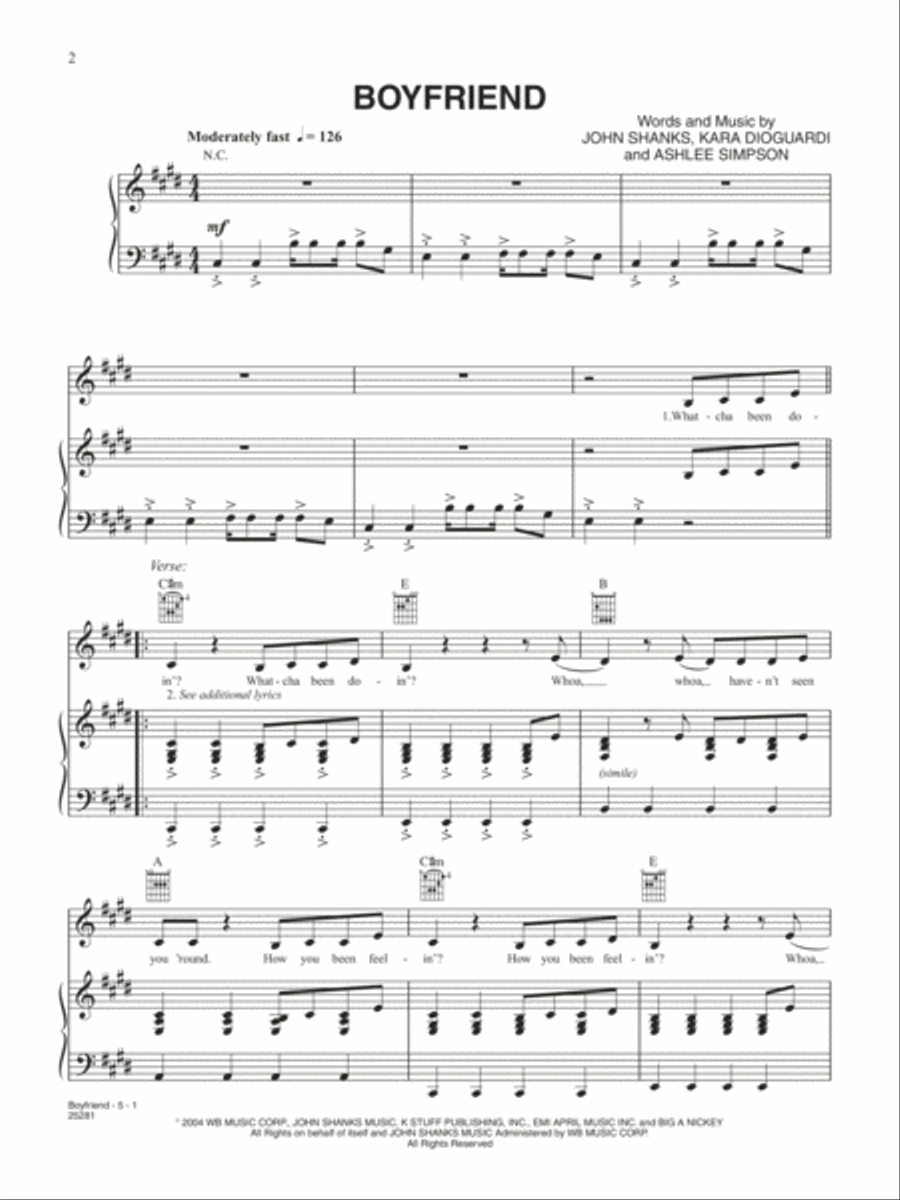 Boyfriend Piano, Vocal, Guitar scores gallery preview page 1