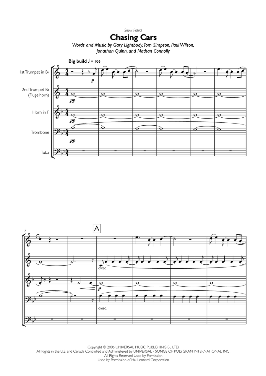 Chasing Cars Brass Ensemble scores gallery preview page 1