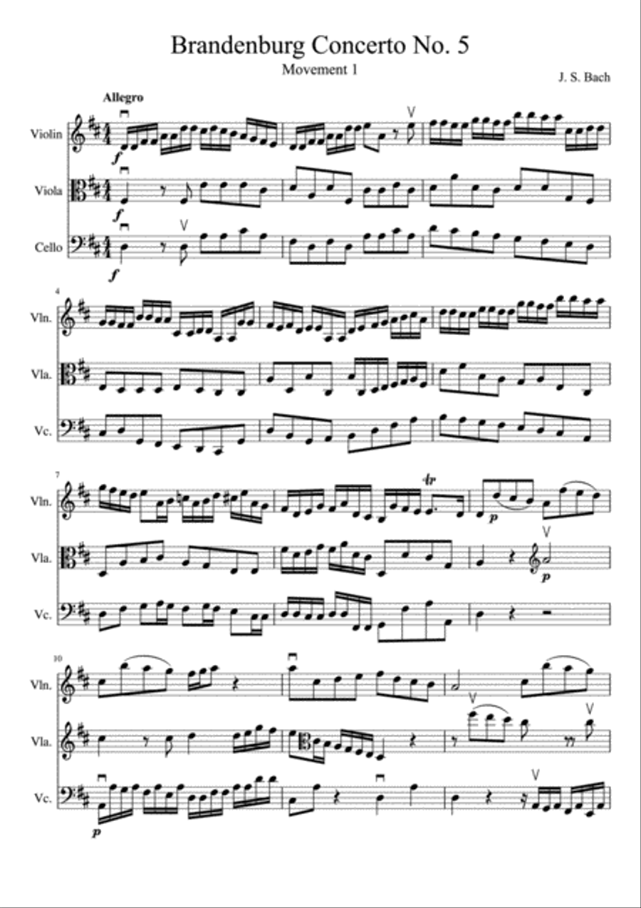 Brandenburg Concerto No. 5 String Trio scores gallery preview page 2