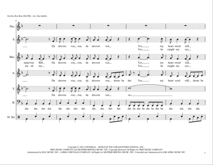 Da Doo Ron Ron (when He Walked Me Home) 4-Part scores gallery preview page 3
